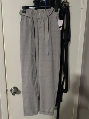 Light Gray Plaid Paperbag Waist Men’s Pants
